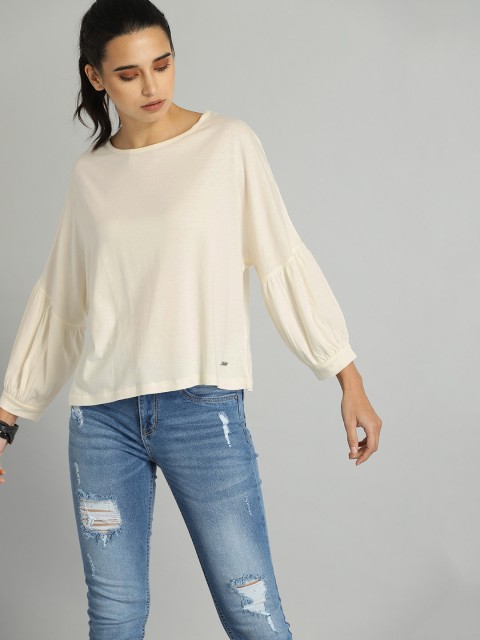 

Roadster Women Off-White Solid Regular Top