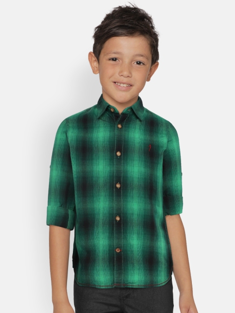 

Indian Terrain Boys Green & Black Regular Fit Checked Casual Shirt