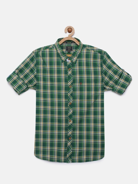 

Indian Terrain Boys Green Checked Cotton Regular Fit Casual Shirt