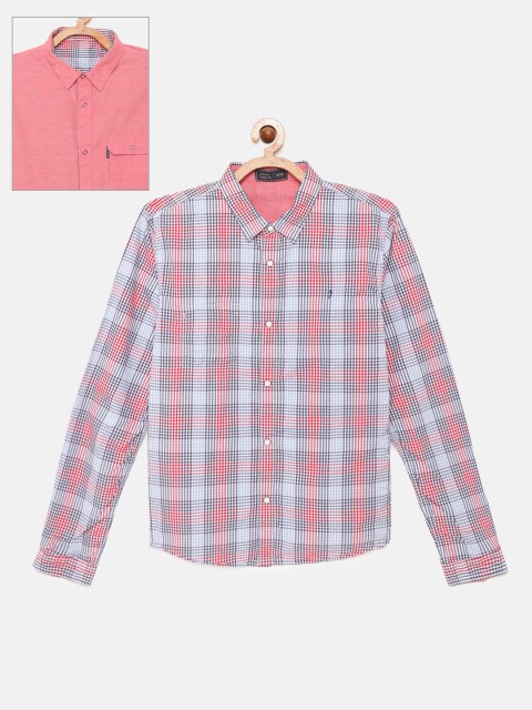 

Indian Terrain Boys Pink Regular Fit Checked Pure Cotton Reversible Casual Shirt