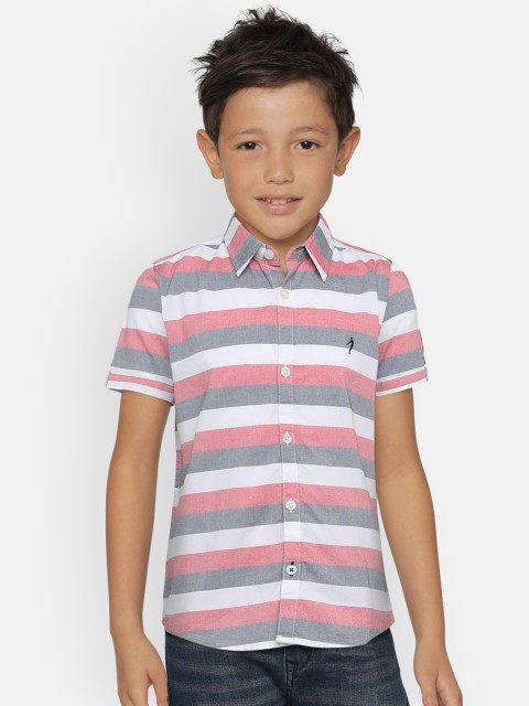 

Indian Terrain Boys White & Pink Regular Fit Striped Casual Shirt