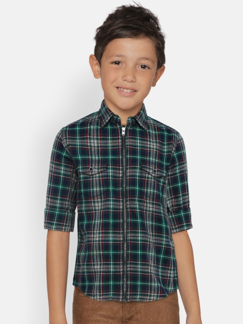 

Indian Terrain Boys Navy Blue & White Regular Fit Checked Casual Shirt