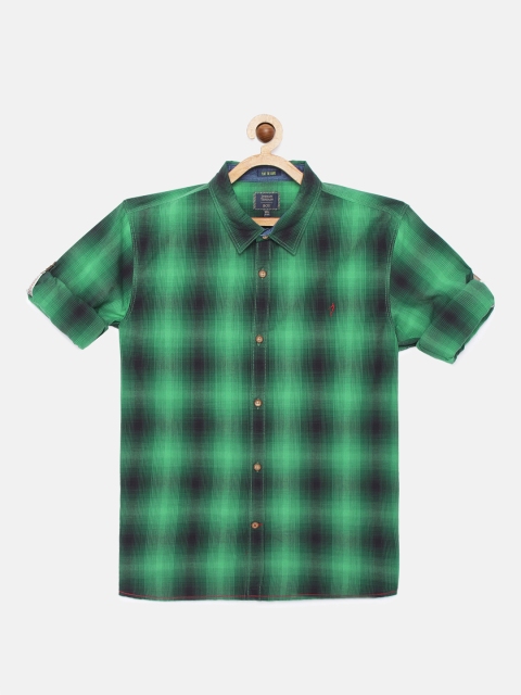 

Indian Terrain Boys Green Checked Cotton Regular Fit Casual Shirt