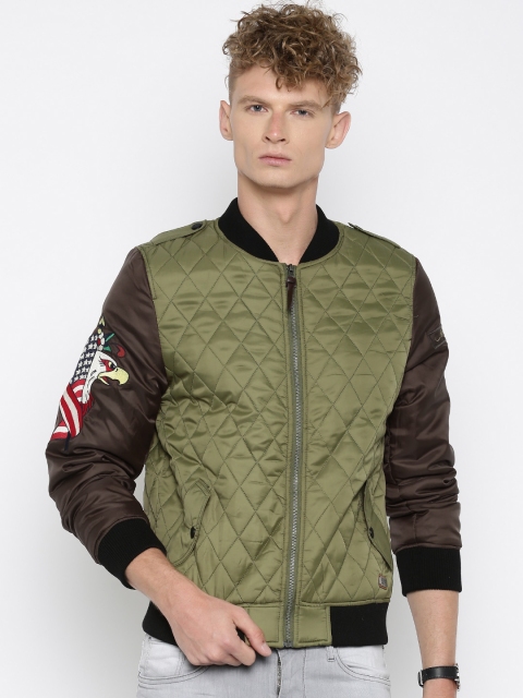 

Ed Hardy Olive Green & Brown Quilted Jacket