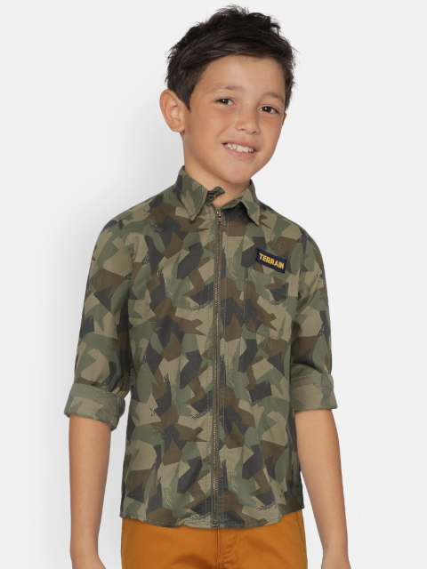 

Indian Terrain Boys Green Camouflage Regular Fit Printed Casual Shirt
