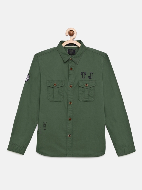 

Indian Terrain Boys Olive Green Regular Fit Solid Casual Shirt