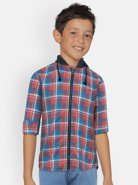 

Indian Terrain Boys Coral Pink & Blue Regular Fit Checked Casual Shirt