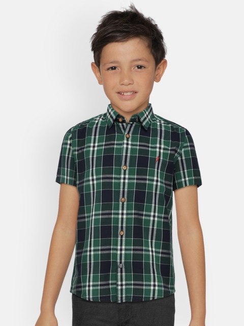 

Indian Terrain Boys Green & Navy Blue Regular Fit Checked Casual Shirt
