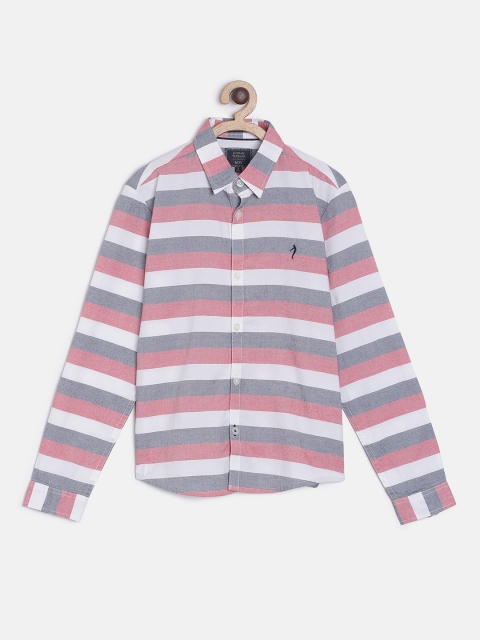 

Indian Terrain Boys White & Pink Regular Fit Striped Casual Shirt