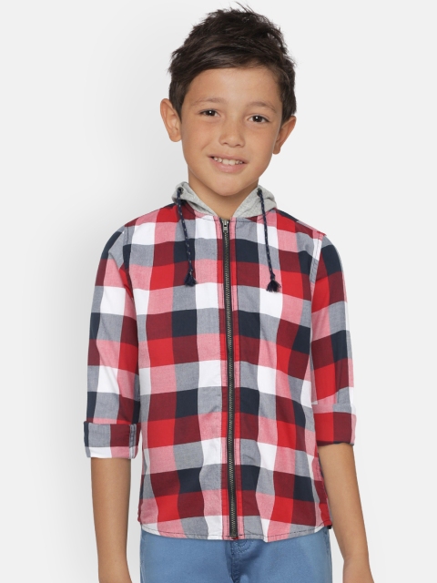 

Indian Terrain Boys Red & Navy Blue Regular Fit Checked Casual Shirt