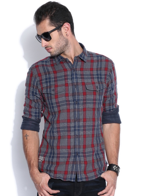 

Ed Hardy Navy & Red Checked Casual Shirt, Navy blue