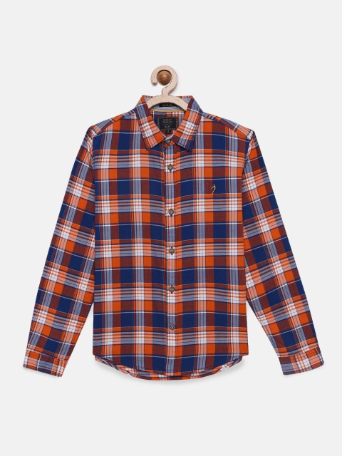 

Indian Terrain Boys Blue & Orange Regular Fit Checked Casual Shirt