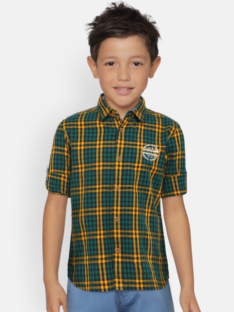 

Indian Terrain Boys Green & Mustard Yellow Regular Fit Checked Casual Shirt