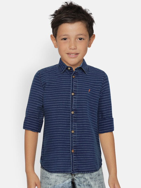 

Indian Terrain Boys Blue Chambray Regular Fit Striped Casual Shirt