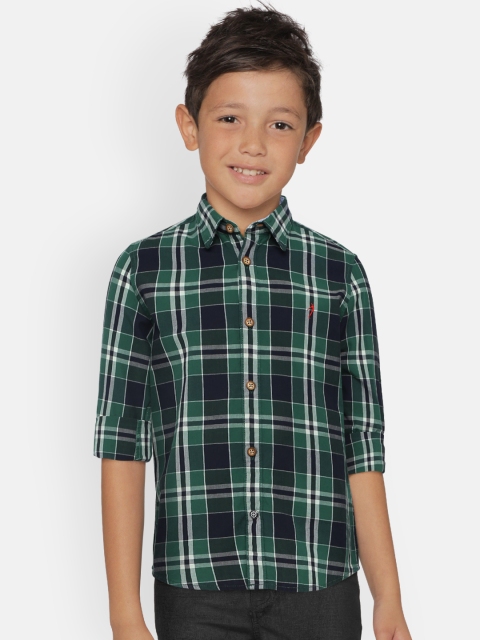 

Indian Terrain Boys Green & Navy Blue Regular Fit Checked Casual Shirt