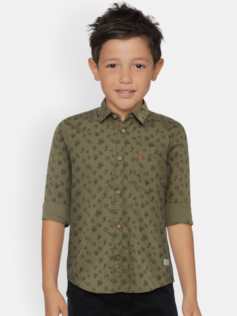 

Indian Terrain Boys Olive Green & Black Regular Fit Printed Casual Shirt