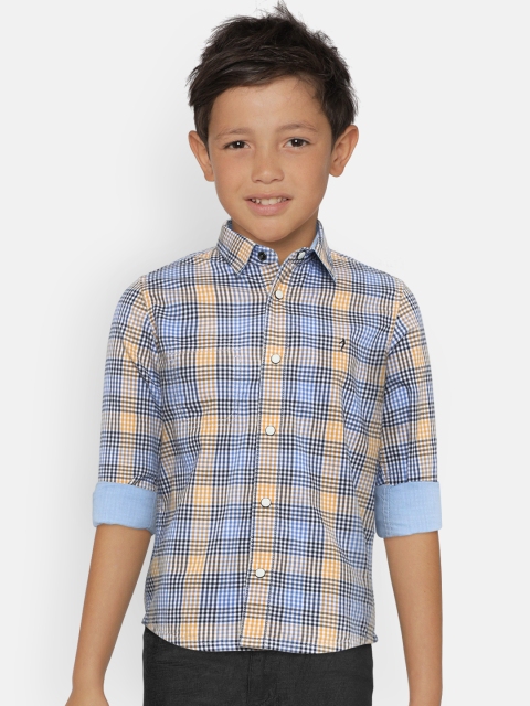 

Indian Terrain Boys Yellow & Blue Regular Fit Checked Casual Reversible Shirt