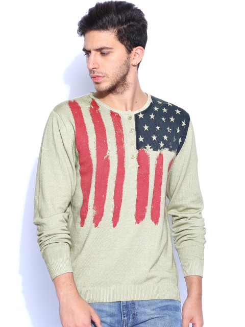 

Ed Hardy Light Olive Green Printed Sweater