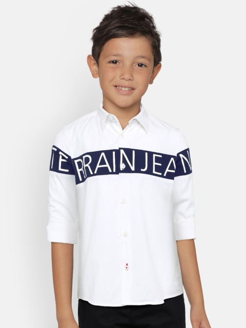

Indian Terrain Boys White & Navy Blue Regular Fit Printed Casual Shirt