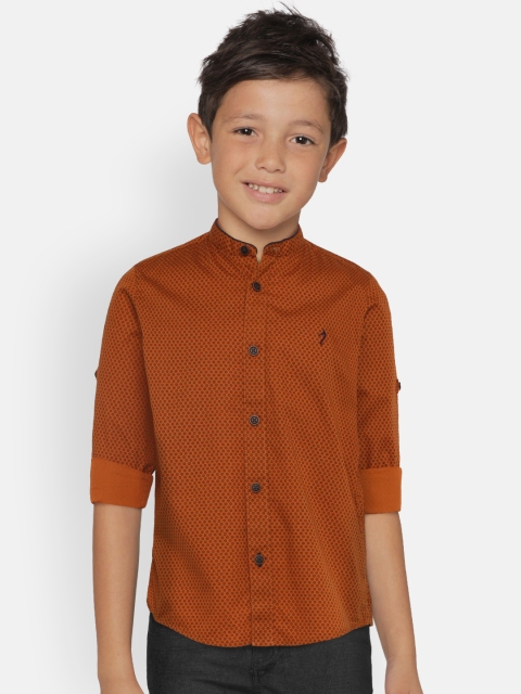 

Indian Terrain Boys Rust Orange Regular Fit Printed Casual Shirt