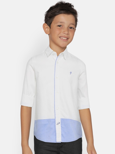 

Indian Terrain Boys White & Blue Regular Fit Colourblocked Casual Shirt