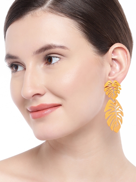 

OOMPH Gold-Toned Leaf Shaped Handcrafted Drop Earrings