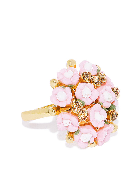 

OOMPH Gold-Toned & Pink Floral Adjustable Ring