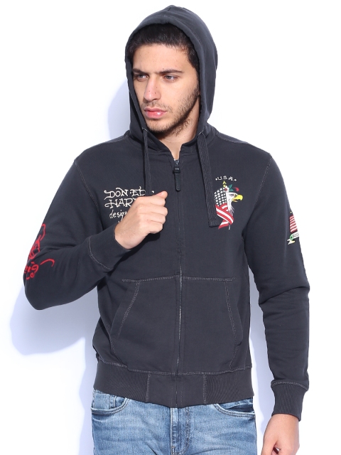 

Ed Hardy Charcoal Grey Printed Hooded Sweatshirt
