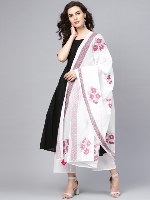 

Libas Women Black & White Solid Kurta with Palazzos & Dupatta