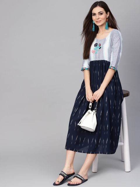 

Libas Women Navy Blue & White Printed A-Line Dress