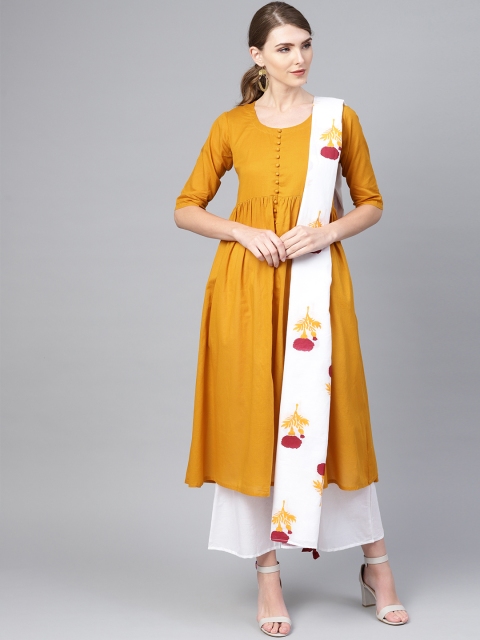 

Libas Women Mustard Yellow Solid Kurta with Palazzos & Dupatta