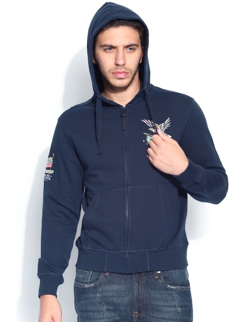 

Ed Hardy Navy Printed Hooded Sweatshirt, Navy blue