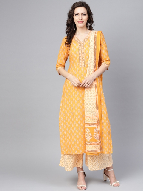 

Libas Women Yellow Printed Kurta with Palazzos & Dupatta