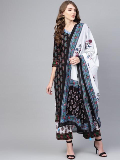 

Libas Women Black & White Block Print Kurta with Palazzos & Dupatta