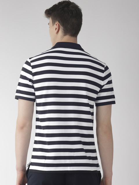 

Nike Men Black & White Striped Standard Fit AS M NSW HE Polo Collar T-shirt
