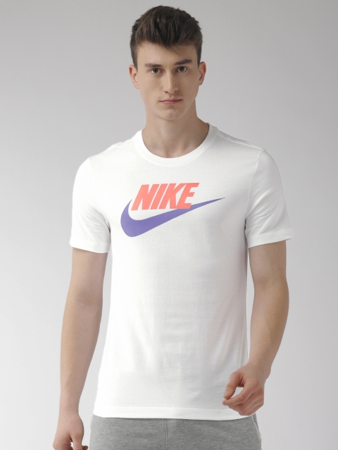 

Nike Men White Printed Standard Fit ICON FUTURA Round Neck T-shirt