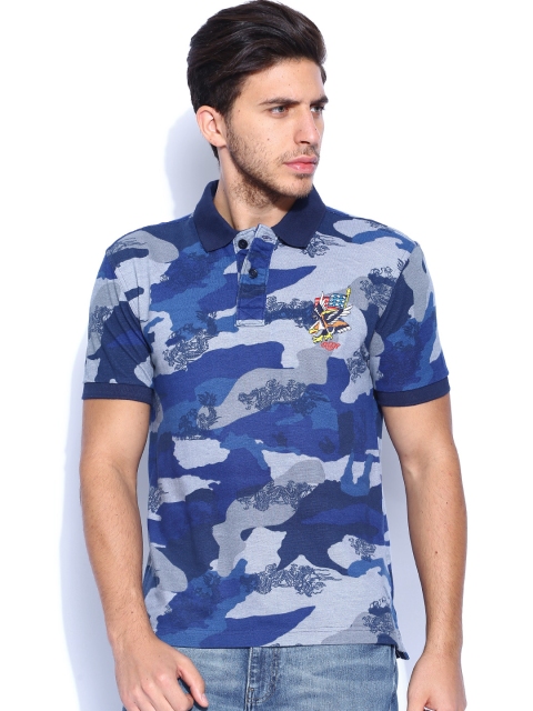 

Ed Hardy Blue Printed Polo Pure Cotton T-shirt
