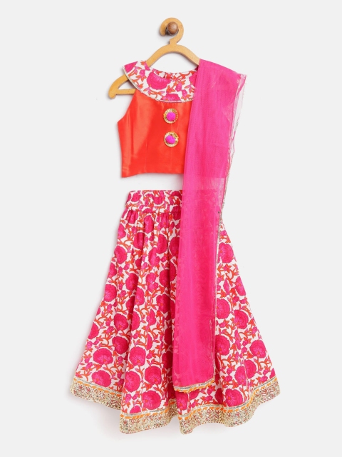 

pspeaches Girls Magenta & Orange Solid Ready to Wear Lehenga & Blouse with Dupatta