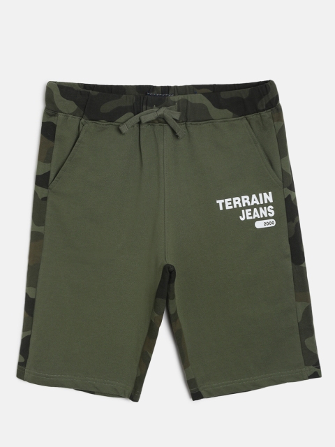

Indian Terrain Boys Olive Green Camouflage Printed Regular Fit Shorts