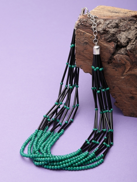 

Jewels Galaxy Green & Black Copper-Plated Beaded Multi-Stranded Necklace