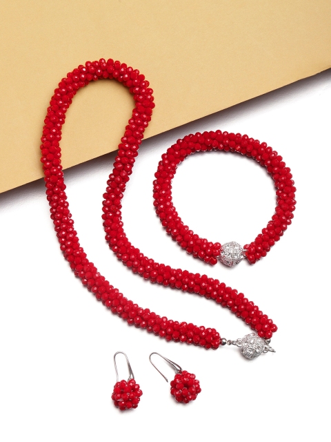 

Jewels Galaxy Maroon Copper-Plated Beaded Jewellery Set