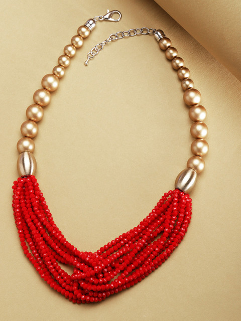

Jewels Galaxy Red Gold-Plated Beaded Multi-Stranded Necklace