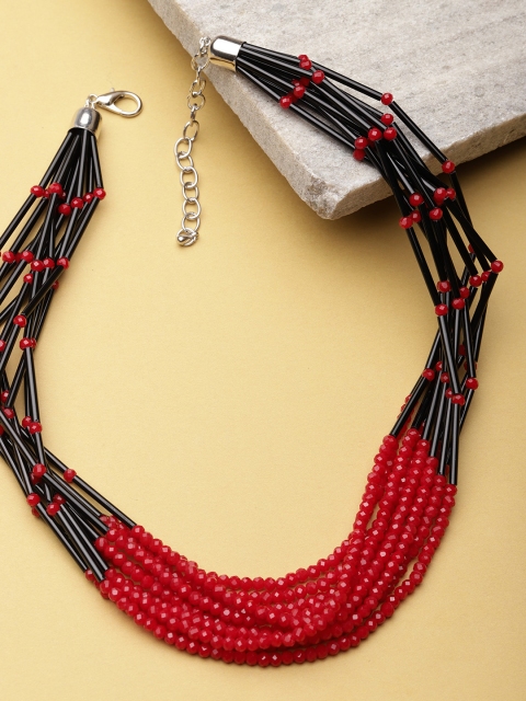 

Jewels Galaxy Red & Black Copper-Plated Beaded Multi-Stranded Necklace
