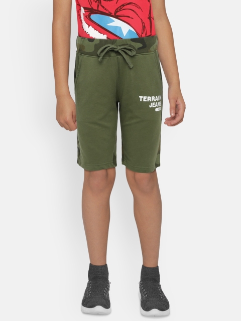 

Indian Terrain Boys Olive Green Camouflage Printed Regular Fit Shorts