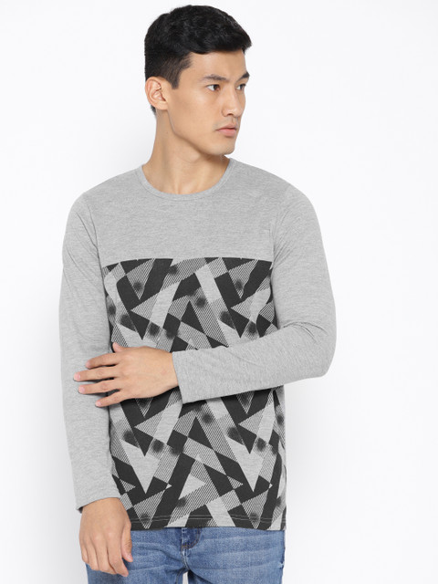 

Unisopent Designs Men Melange Printed Round Neck T-shirt, Grey melange