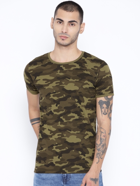 

Unisopent Designs Men Olive Green & Black Camouflage Print Round Neck T-shirt
