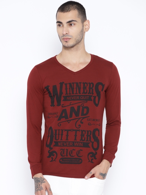 

Unisopent Designs Men Maroon & Black Printed V-Neck T-shirt