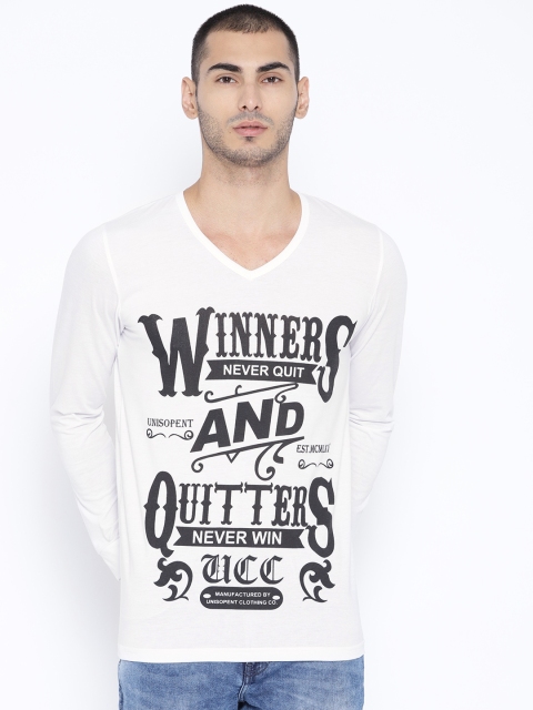 

Unisopent Designs Men White & Black Printed V-Neck T-shirt
