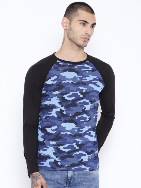 

Unisopent Designs Men Blue & Black Camouflage Print Round Neck T-shirt