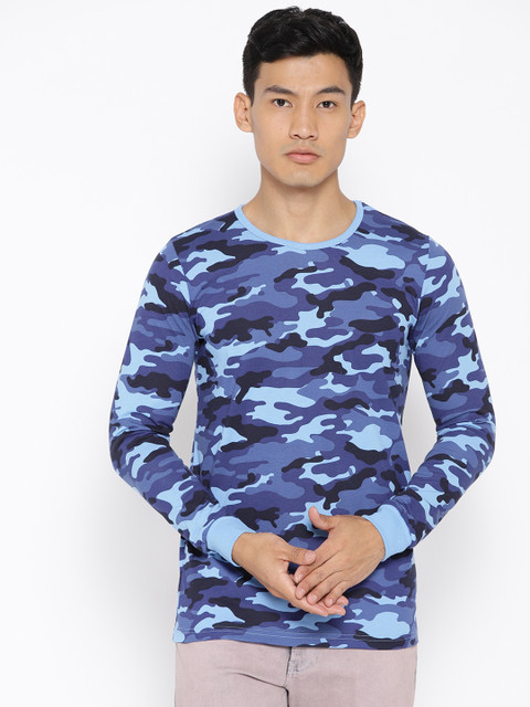 

Unisopent Designs Men Blue Camouflage Print Round Neck T-shirt